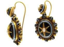 Banded Onyx & Pearl Drop Victorian Earrings 7 Banded Onyx & Pearl Drop Victorian Earrings -Antique Jewellery Company 80c
