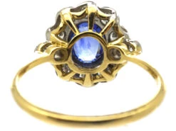 Art Deco 18ct White & Yellow Gold, Sapphire & Diamond Oval Cluster Ring -Antique Jewellery Company 80f56da5 dsc07958