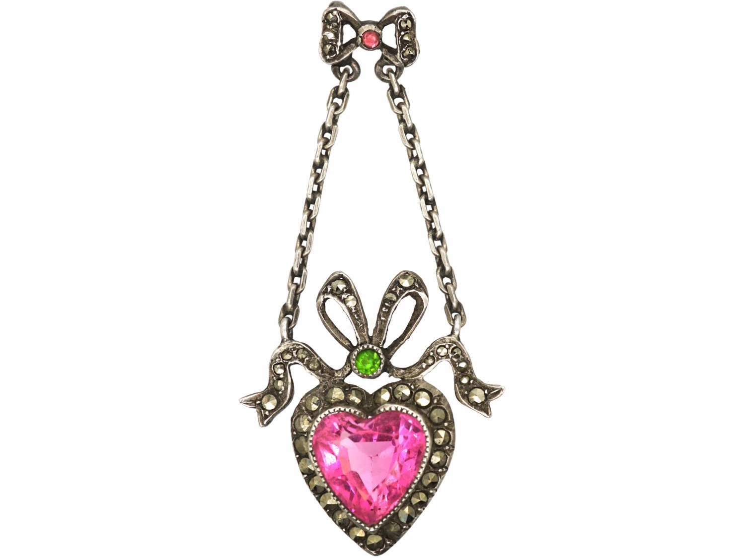 Early 20th Century Silver, Marcasite & Paste Heart Shaped Pendant 3 Early 20th Century Silver, Marcasite & Paste Heart Shaped Pendant