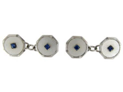 9ct & Mother Of Pearl Cufflinks Set With Sapphires