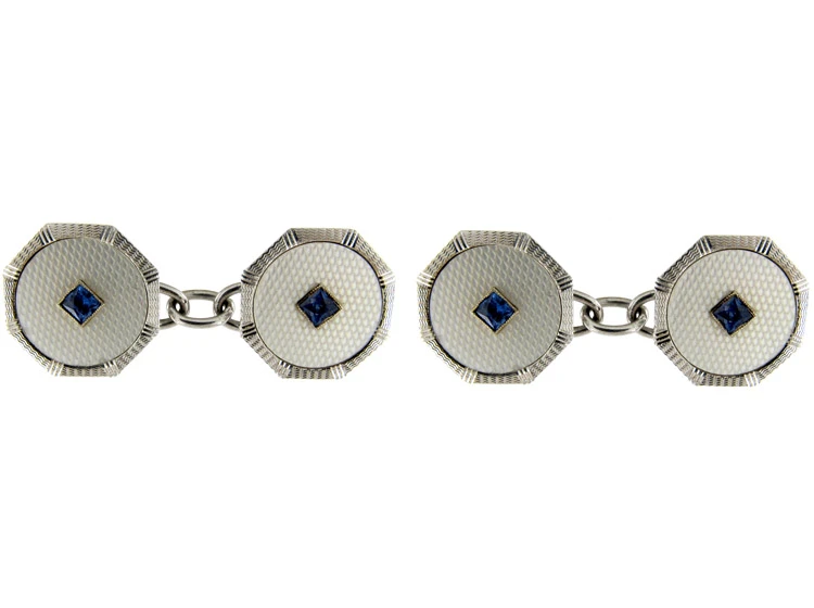 9ct & Mother Of Pearl Cufflinks Set With Sapphires 4 9ct & Mother Of Pearl Cufflinks Set With Sapphires - Image 2
