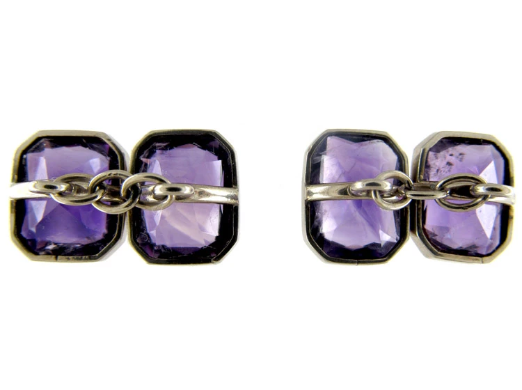 Amethyst 9ct White Gold Cufflinks 4 Amethyst 9ct White Gold Cufflinks - Image 2