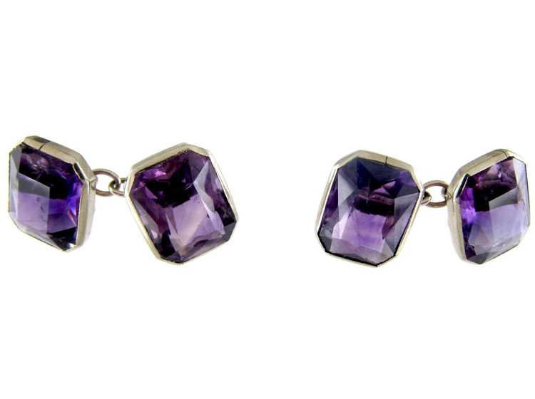Amethyst 9ct White Gold Cufflinks 5 Amethyst 9ct White Gold Cufflinks - Image 3