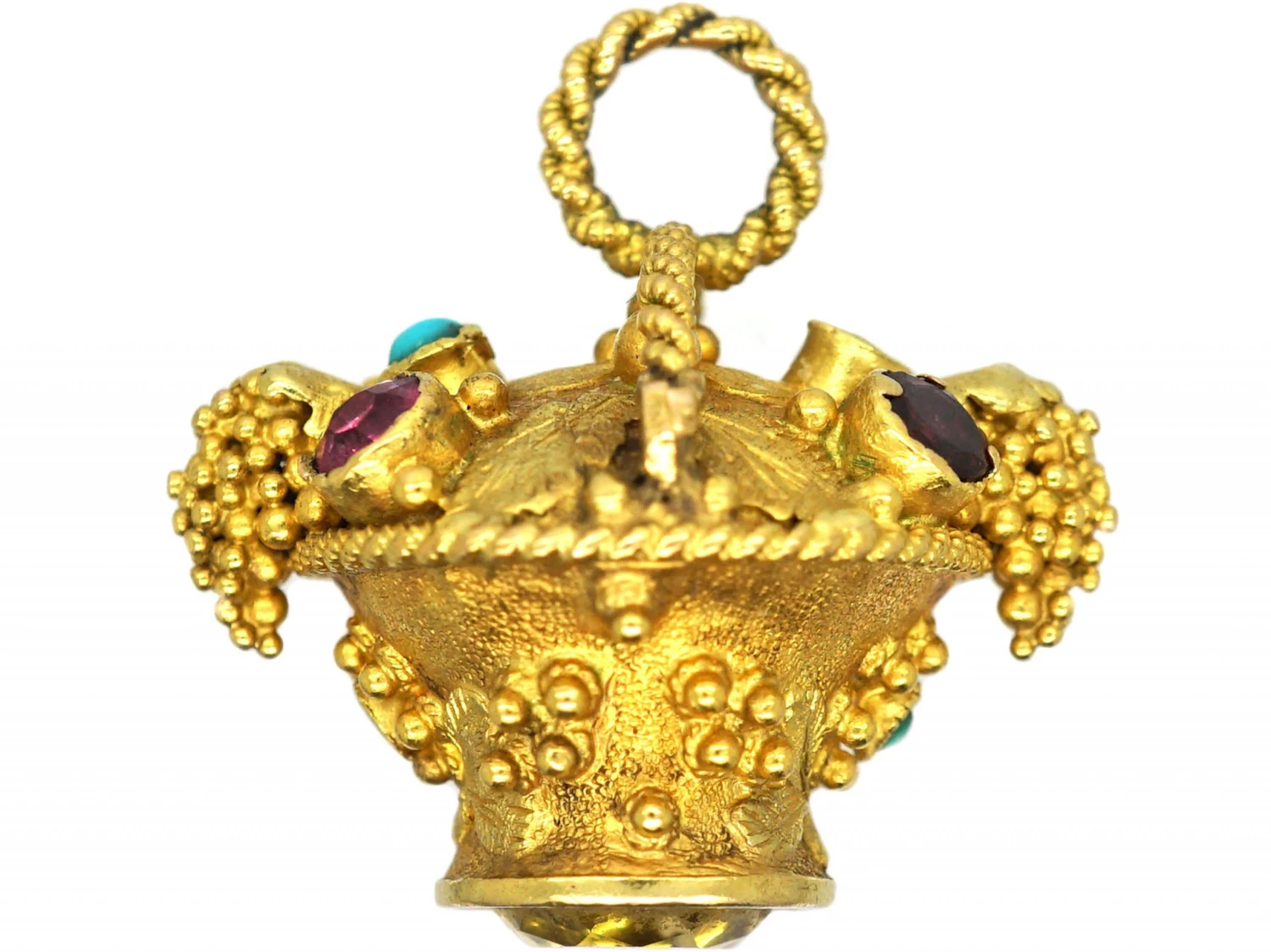 Georgian 18ct Two Colour Gold , Turquoise & Garnet Flower Basket Pendant With Inset Citrine Base 3 Georgian 18ct Two Colour Gold , Turquoise & Garnet Flower Basket Pendant With Inset Citrine Base