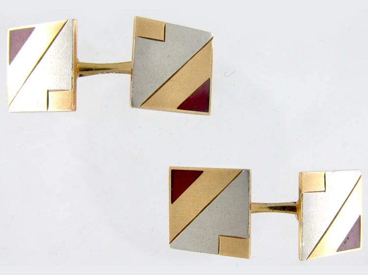 Art Deco Enamel Two Colour Gold Cufflinks 4 Art Deco Enamel Two Colour Gold Cufflinks - Image 2