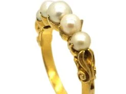 Victorian 18ct Gold, Graduated Five Natural Pearl Ring -Antique Jewellery Company 85b9fd50 dsc08723 scaled 1