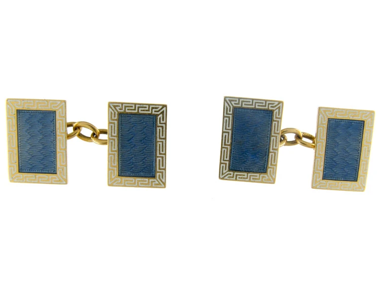 Blue & White Enamel 18ct Gold Cufflinks By Cropp & Farr 3 Blue & White Enamel 18ct Gold Cufflinks By Cropp & Farr