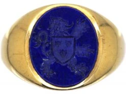 Mid 20th Century 9ct Gold & Lapis Signet Ring With Intaglio Of A Lion