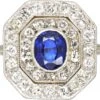 Art Deco 18ct Gold & Platinum, Sapphire & Diamond Octagonal Shaped Ring