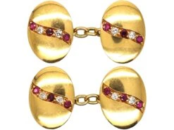 Edwardian 18ct Gold Cufflinks Set With Rubies & Diamonds