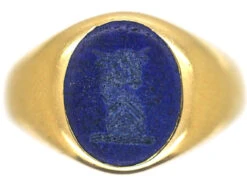 Edwardian 18ct Gold & Lapis Lazuli Signet Ring Of A Bull