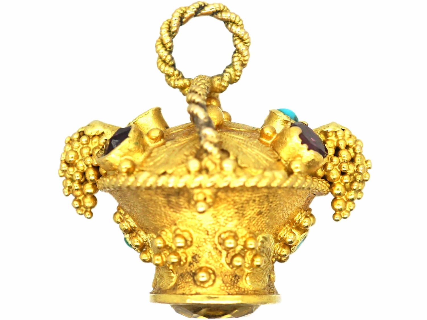 Georgian 18ct Two Colour Gold , Turquoise & Garnet Flower Basket Pendant With Inset Citrine Base 4 Georgian 18ct Two Colour Gold , Turquoise & Garnet Flower Basket Pendant With Inset Citrine Base - Image 2