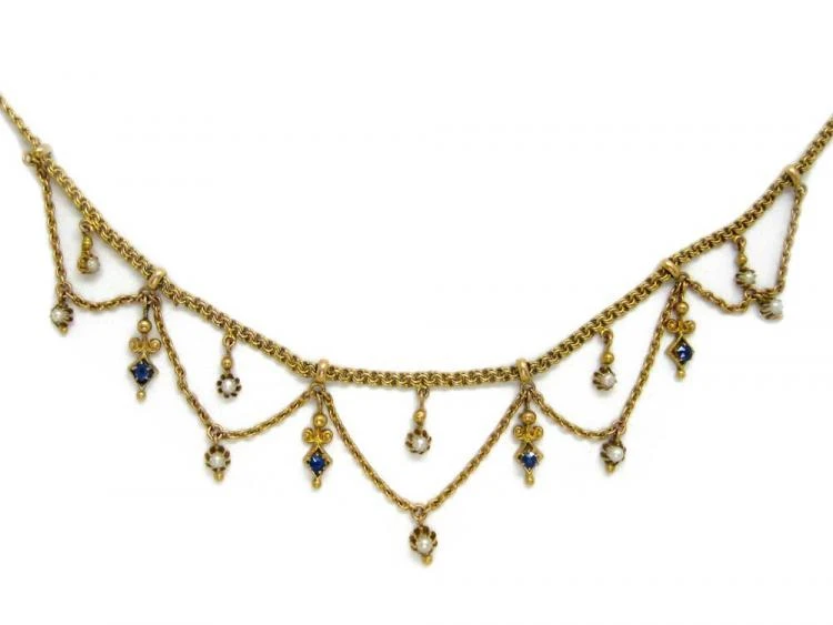 14ct Gold, Sapphire & Pearl Necklace 3 14ct Gold, Sapphire & Pearl Necklace