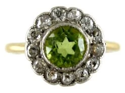 Peridot & Diamond Cluster Ring