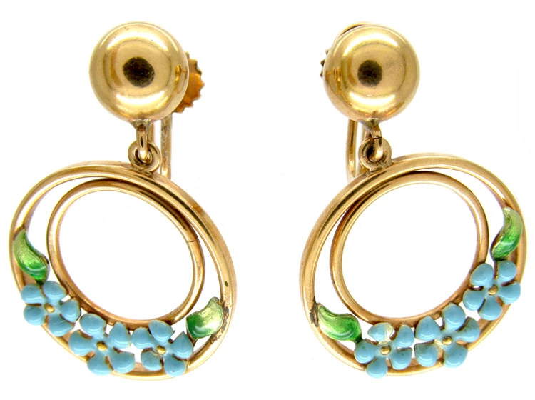 Enamel & Gold Flower Hoop Earrings 4 Enamel & Gold Flower Hoop Earrings - Image 2
