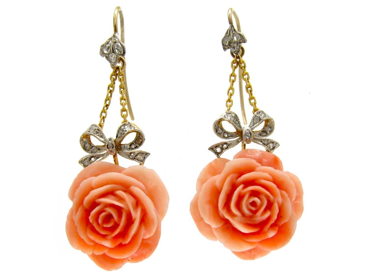 Coral & Diamond Flower Earrings 3 Coral & Diamond Flower Earrings