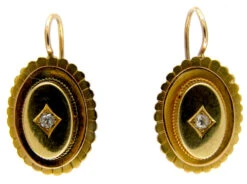 Vitorian 15ct Gold Oval Diamond Set Earrings