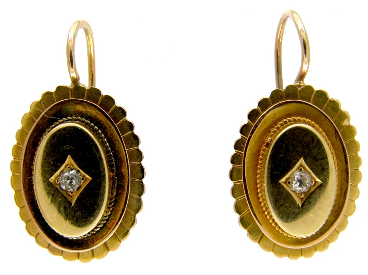 Vitorian 15ct Gold Oval Diamond Set Earrings 3 Vitorian 15ct Gold Oval Diamond Set Earrings
