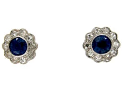 Ceylon Sapphire & Diamond Edwardian Cluster Earrings