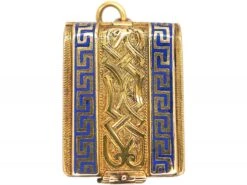 Victorian 18ct Gold & Blue Enamel Rectangular Book Locket With Four Glazed Compartments Inside
