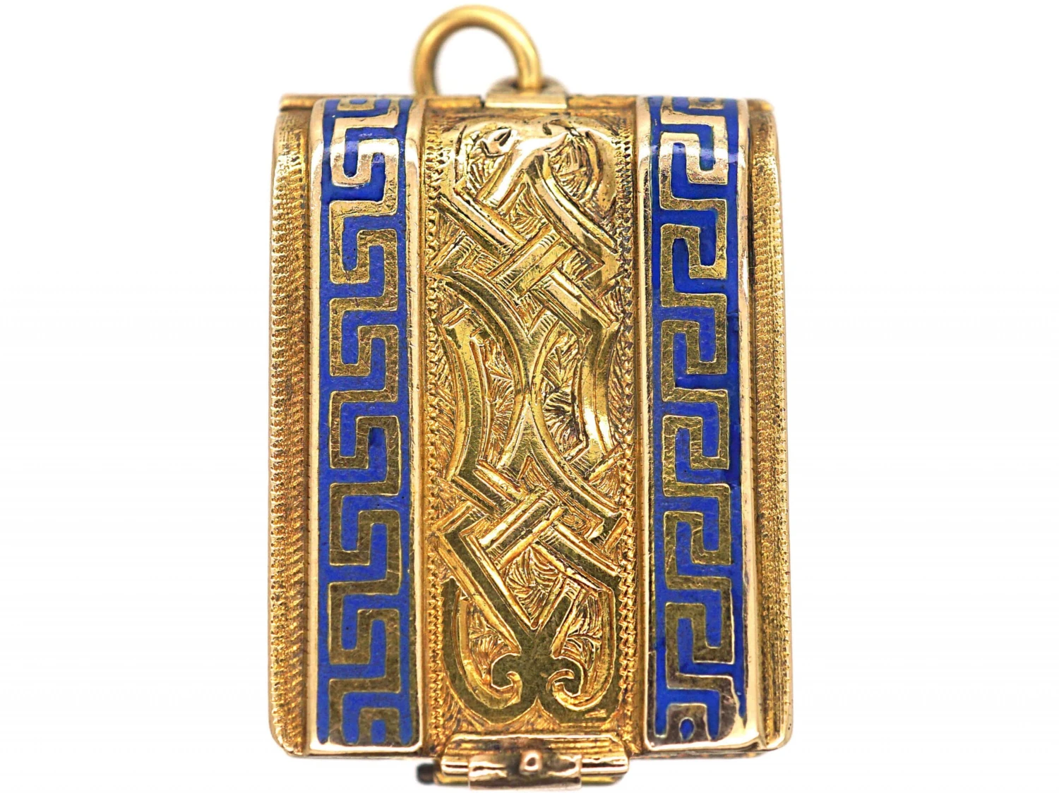 Victorian 18ct Gold & Blue Enamel Rectangular Book Locket With Four Glazed Compartments Inside 3 Victorian 18ct Gold & Blue Enamel Rectangular Book Locket With Four Glazed Compartments Inside