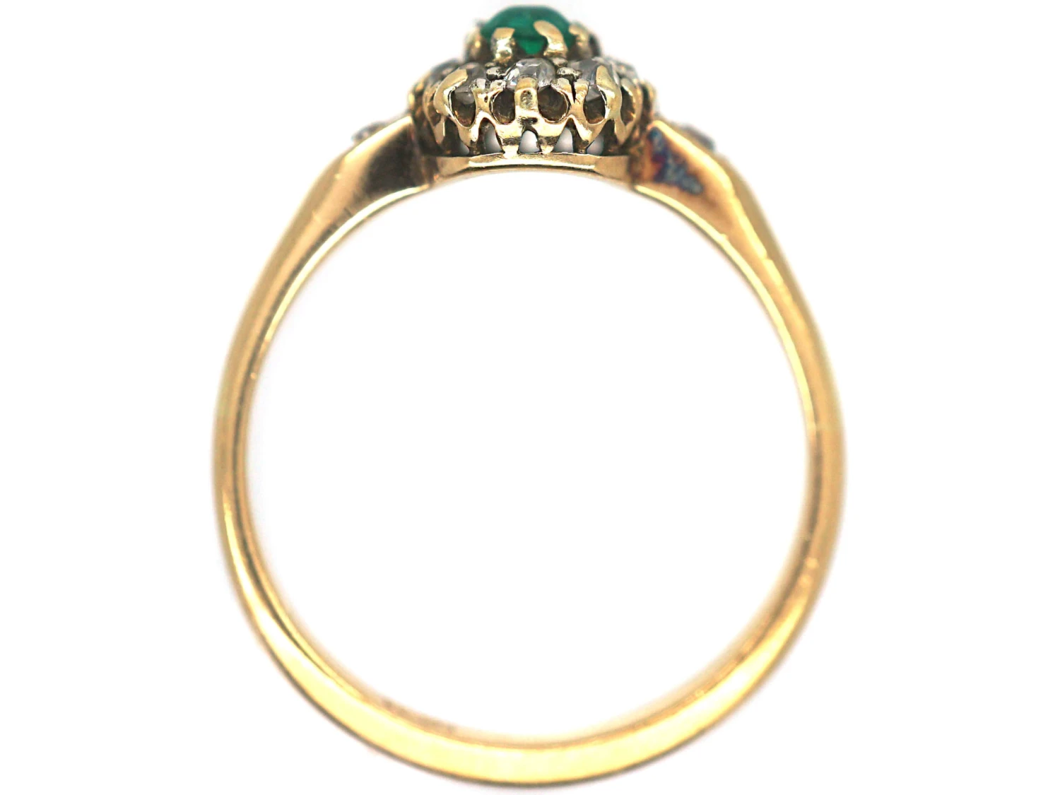 Edwardian 18ct Emerald & Diamond Cluster Ring With Diamond Set Shoulders 6 Edwardian 18ct Emerald & Diamond Cluster Ring With Diamond Set Shoulders - Image 4