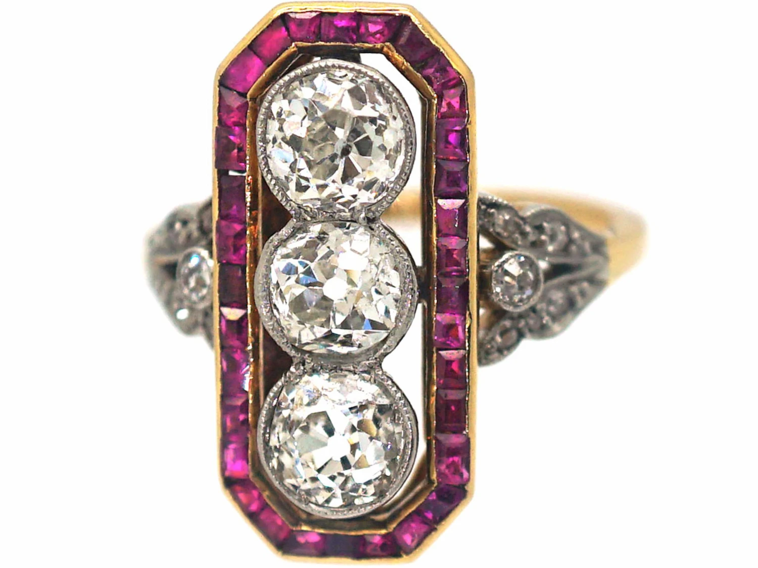 French 18ct Gold & Platinum, Art Deco 18ct Gold & Platinum, Ruby & Diamond Rectangular Ring 9 French 18ct Gold & Platinum, Art Deco 18ct Gold & Platinum, Ruby & Diamond Rectangular Ring - Image 7