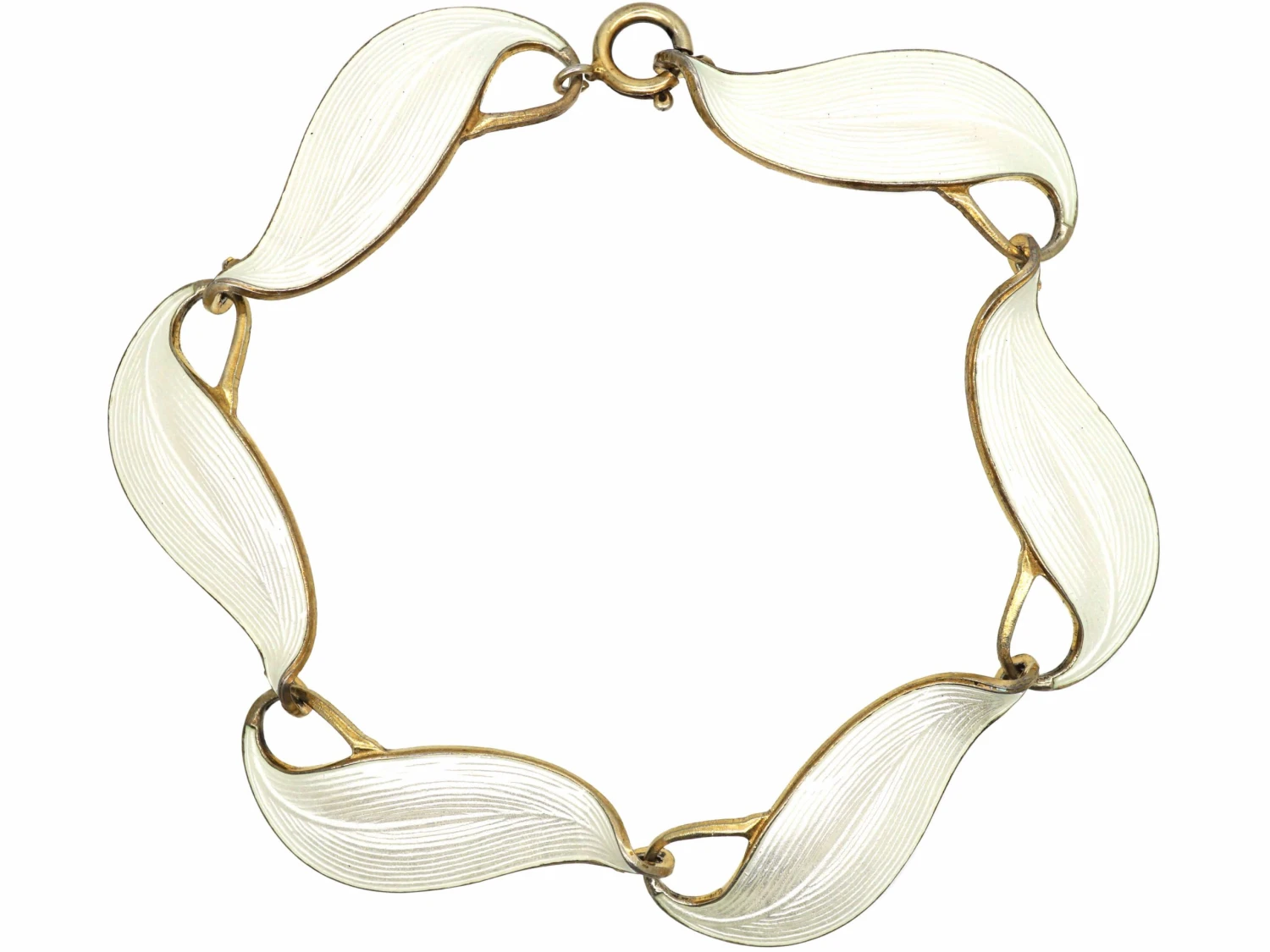 1950s Silver & White Enamel Leaves Bracelet By Finn Jensen 3 1950s Silver & White Enamel Leaves Bracelet By Finn Jensen