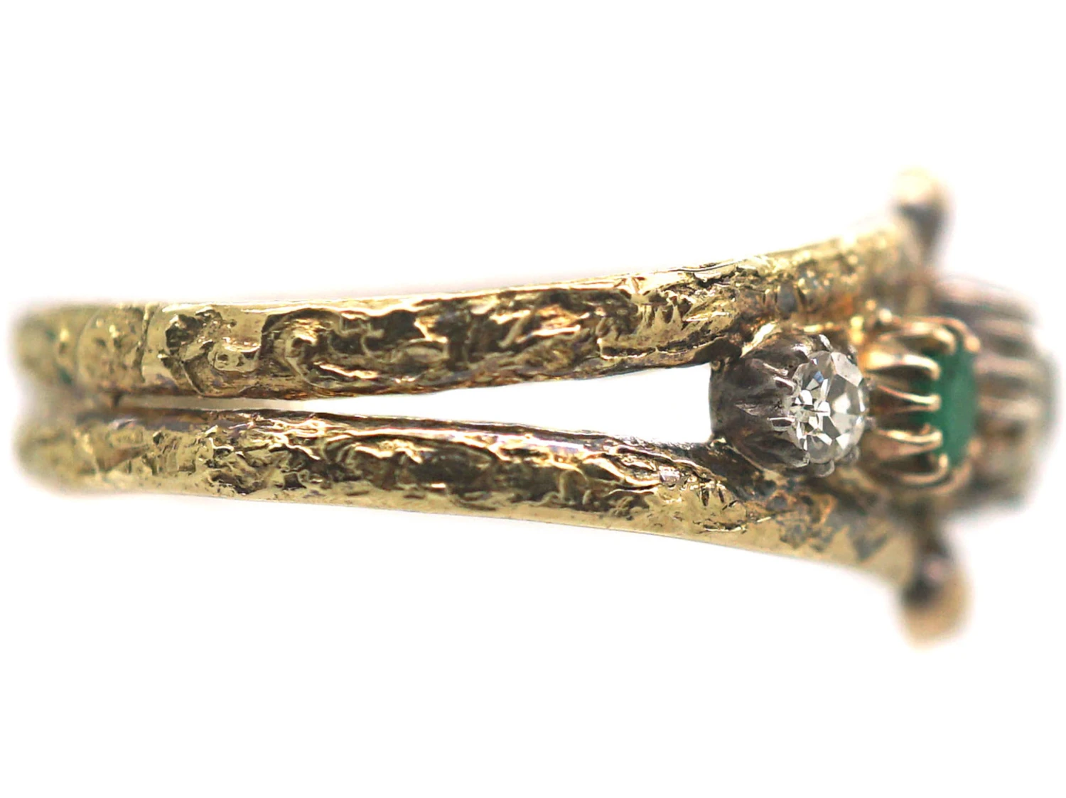 Victorian 18ct Gold Ring Set With Emerald & Diamonds 7 Victorian 18ct Gold Ring Set With Emerald & Diamonds - Image 5