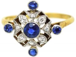 Edwardian 18ct Gold & Platinum, Sapphire & Diamond Ring With Diamond Shaped Design -Antique Jewellery Company 8d2a54a9 dsc07670 scaled 1