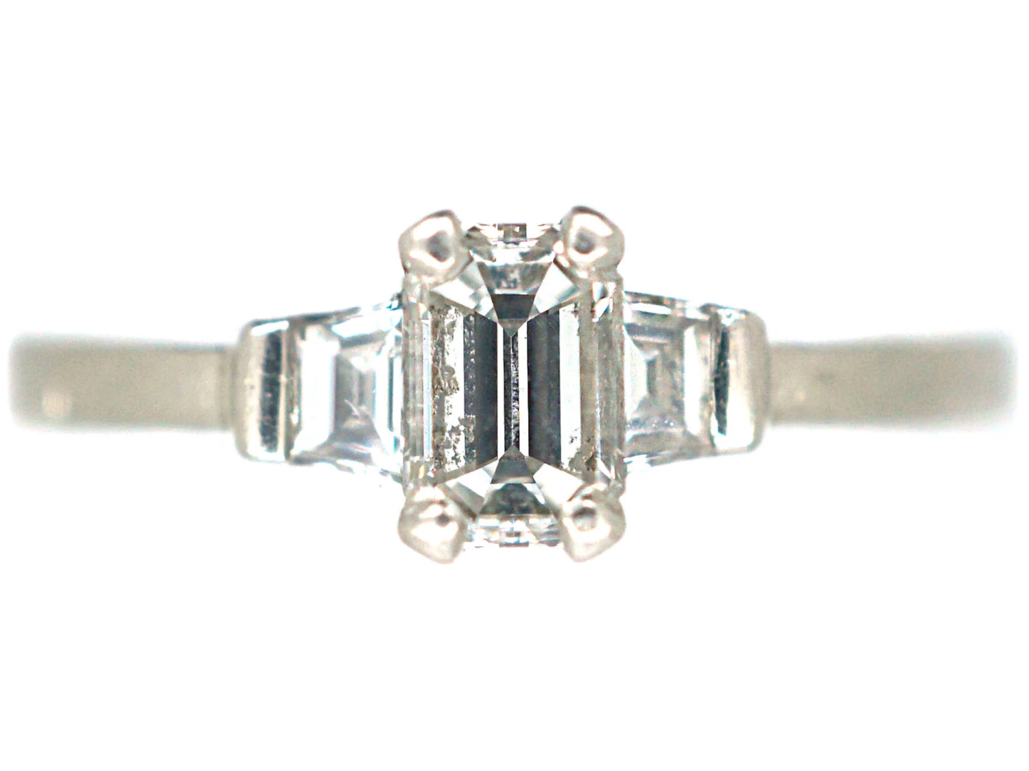Platinum, Three Stone Baguette Diamond Ring 3 Platinum, Three Stone Baguette Diamond Ring