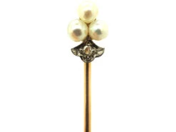 French 18ct Gold, Natural Pearl & Rose Diamond Tie Pin