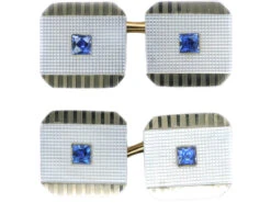 Art Deco 9ct & 18ct Gold Cufflinks Set With Mother Of Pearl & Sapphires