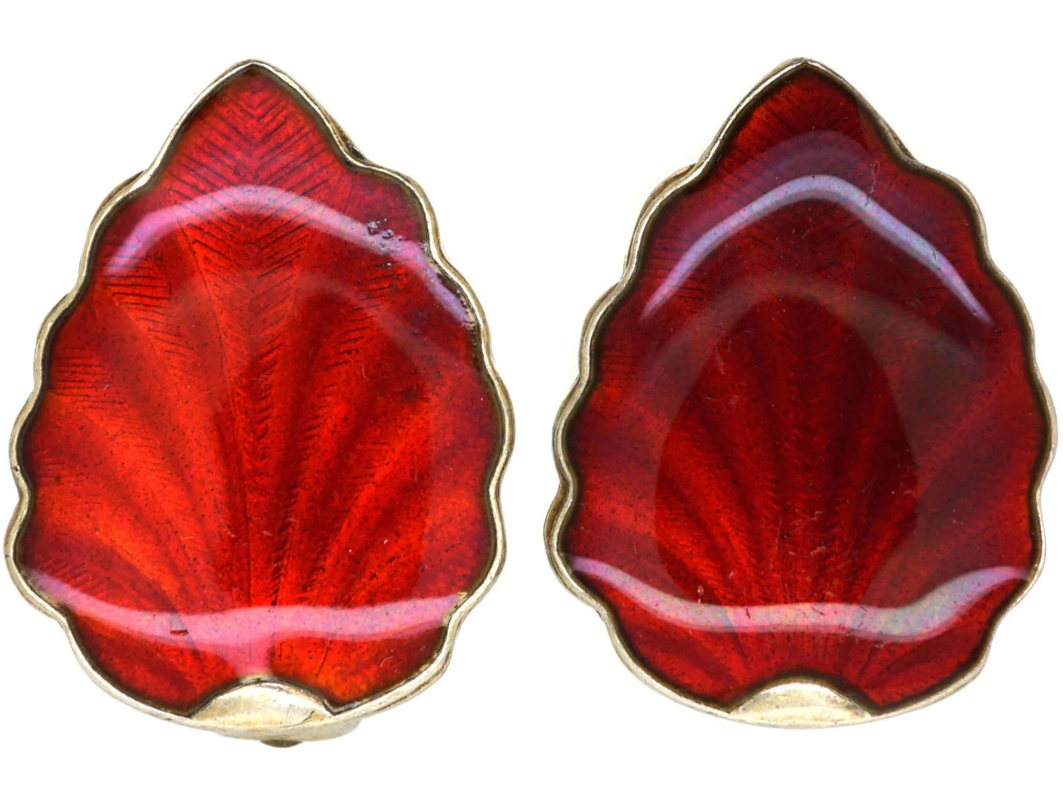 Silver & Red Enamel Clip On Leaf Earrings By Finn Jensen 3 Silver & Red Enamel Clip On Leaf Earrings By Finn Jensen