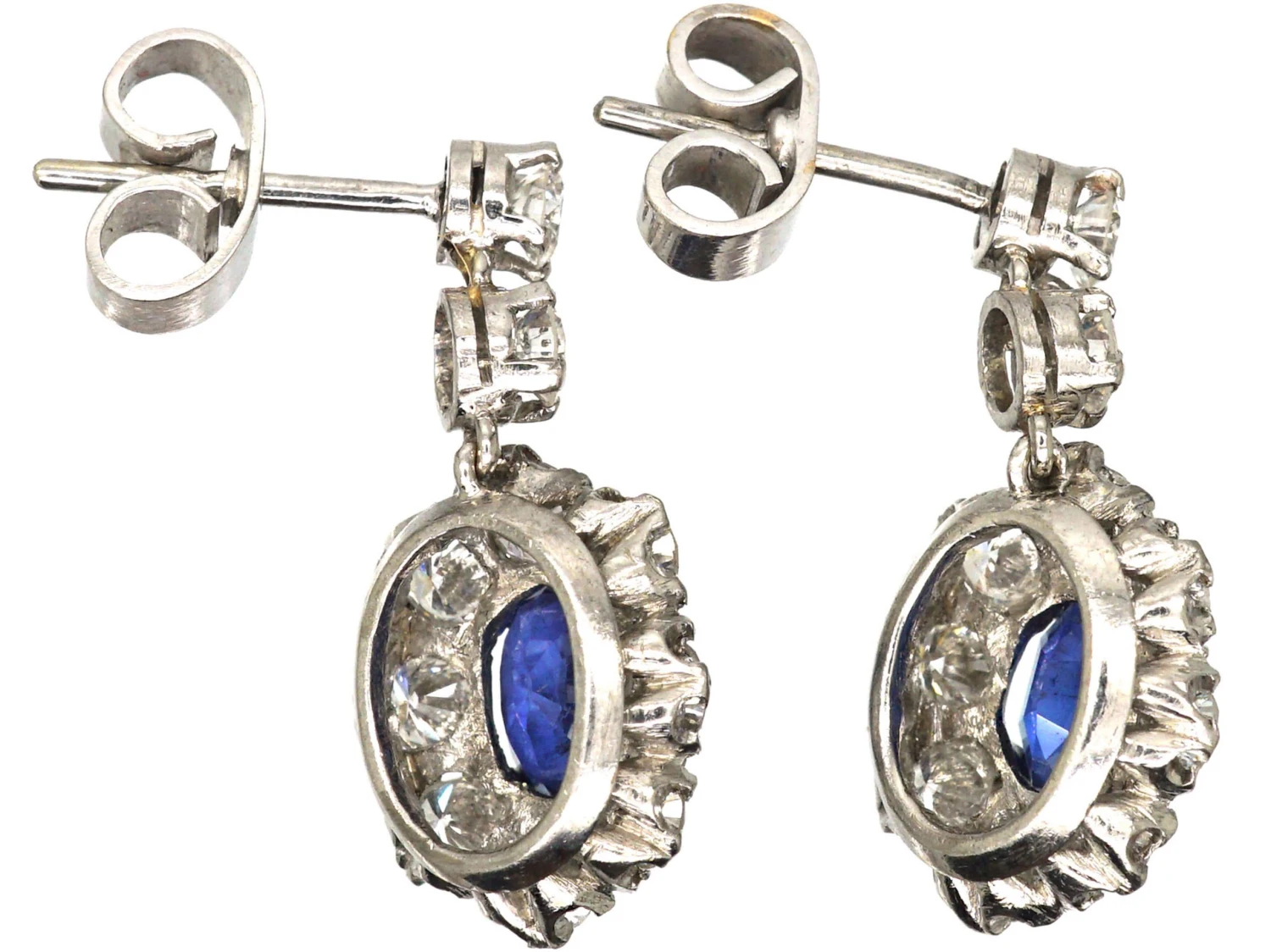 18ct White Gold, Sapphire & Diamond Drop Earrings 4 18ct White Gold, Sapphire & Diamond Drop Earrings - Image 2