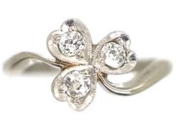 Edwardian 18ct White Gold & Platinum, Diamond Three Leaf Clover Ring