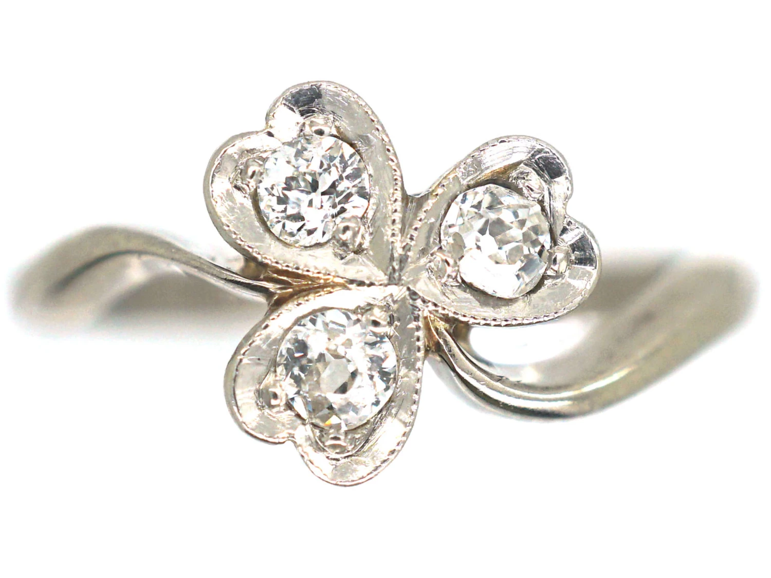 Edwardian 18ct White Gold & Platinum, Diamond Three Leaf Clover Ring 3 Edwardian 18ct White Gold & Platinum, Diamond Three Leaf Clover Ring