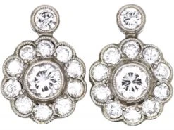 Art Deco 14ct White & Yellow Gold Diamond Daisy Cluster Earrings