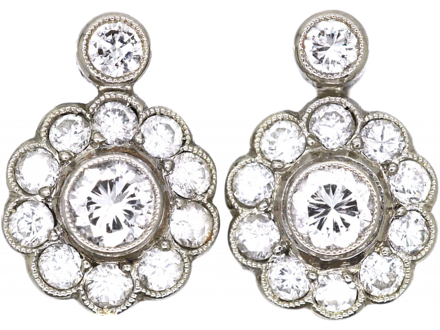 Art Deco 14ct White & Yellow Gold Diamond Daisy Cluster Earrings 3 Art Deco 14ct White & Yellow Gold Diamond Daisy Cluster Earrings