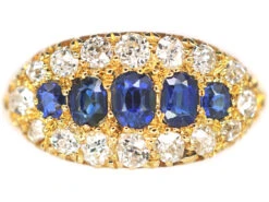 Edwardian 18ct Gold Boat Shaped Sapphire Diamond Ring