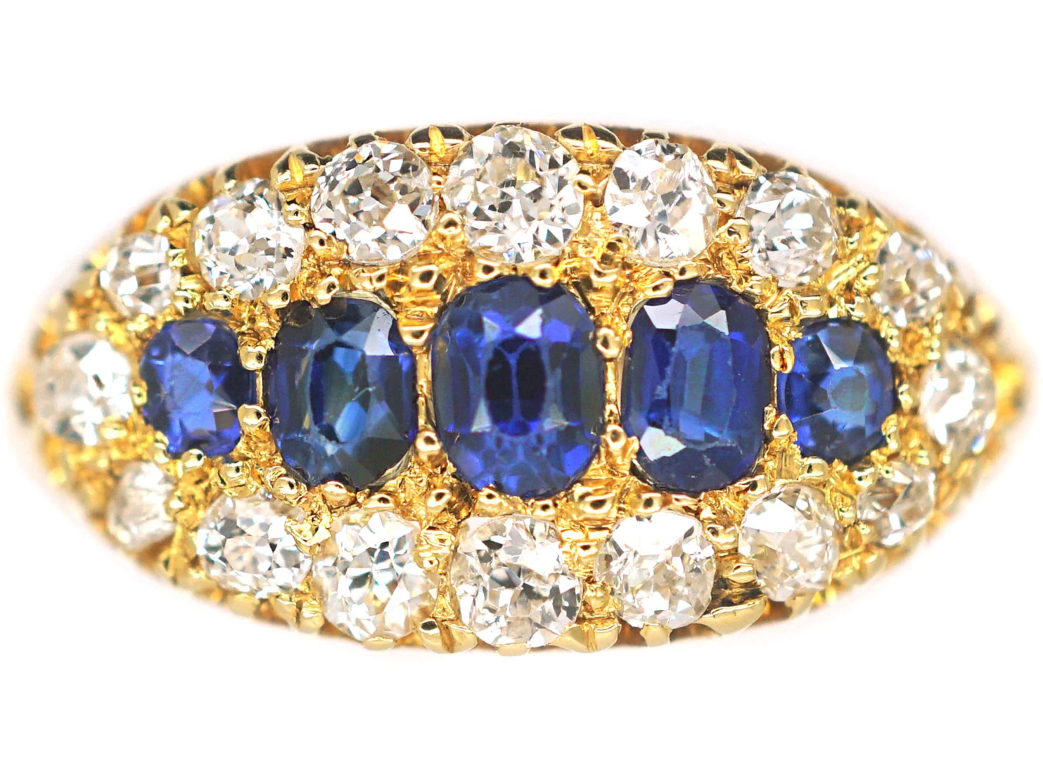 Edwardian 18ct Gold Boat Shaped Sapphire Diamond Ring 3 Edwardian 18ct Gold Boat Shaped Sapphire Diamond Ring