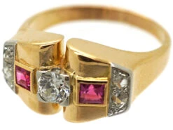 Art Deco 18ct Gold, Ruby & Diamond Geometric Ring 13 Art Deco 18ct Gold, Ruby & Diamond Geometric Ring -Antique Jewellery Company 91851dfd dsc04868