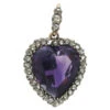 Edwardian Silver & 15ct Gold, Diamond & Amethyst Heart Pendant