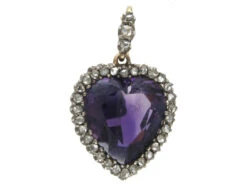 Edwardian Silver & 15ct Gold, Diamond & Amethyst Heart Pendant