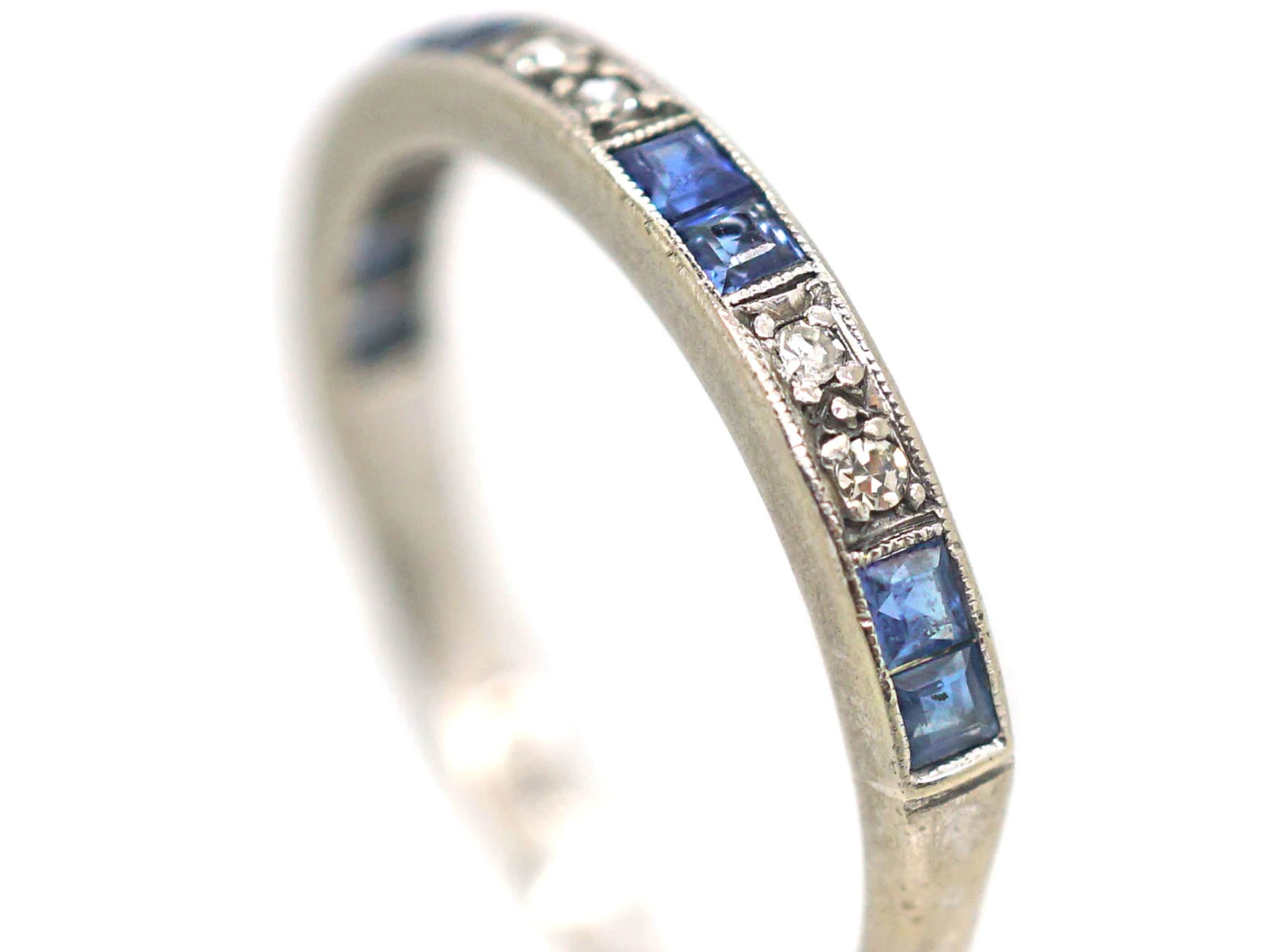 Art Deco 18ct White Gold Sapphire & Diamond Half Eternity Ring 5 Art Deco 18ct White Gold Sapphire & Diamond Half Eternity Ring - Image 3