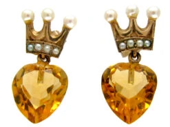 Heart Shape Citrine & Pearl Gold Earrings