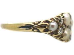 Victorian 18ct Gold Boat Shaped Ring Set With Diamonds & Natural Split Pearls -Antique Jewellery Company 94512532 dsc02916 scaled 1