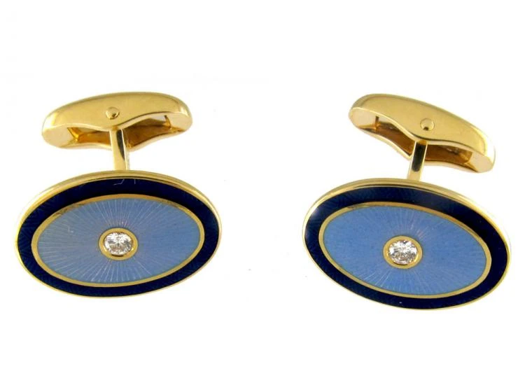 Two Colour Blue Enamel & Gold Oval Cufflinks 4 Two Colour Blue Enamel & Gold Oval Cufflinks - Image 2