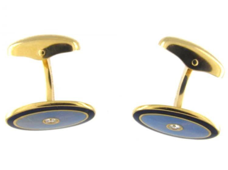 Two Colour Blue Enamel & Gold Oval Cufflinks 5 Two Colour Blue Enamel & Gold Oval Cufflinks - Image 3