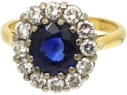 18ct Gold, Sapphire & Diamond Cluster Ring By Deakin & Frances -Antique Jewellery Company 95c37f97 vintage 18ct gold platinum 1950s sapphire diamond cluster ring5 scaled 1